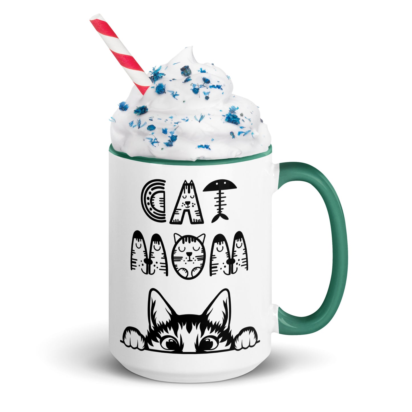 Cat Mom, Cat lovers Mug with Color Inside. For all Crazy Cat ladys and kitten mums everywhere that enjoy a coffee or tea.