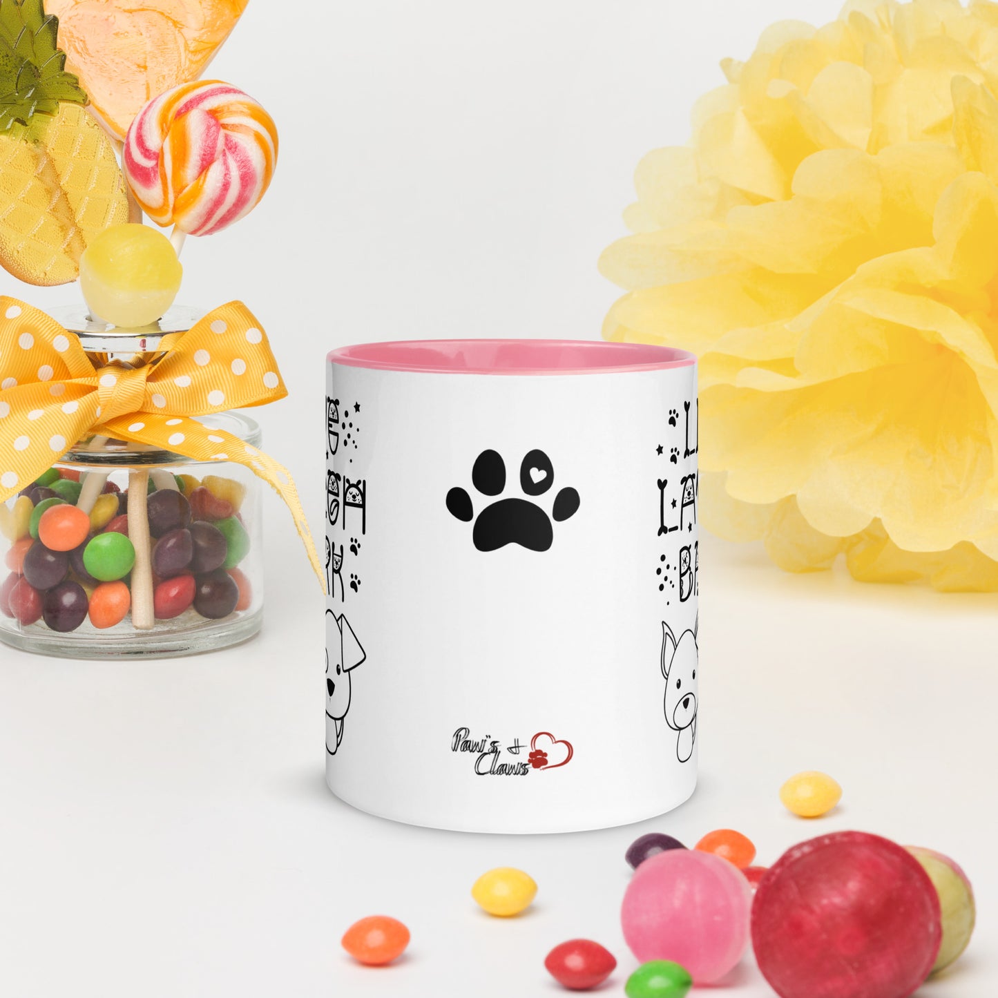 Live Laugh Bark, Dog lovers Mug with Color Inside. Puppy coffee mug, perfect for the Dog Lady in your life.