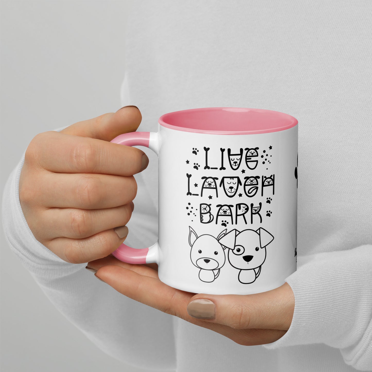 Live Laugh Bark, Dog lovers Mug with Color Inside. Puppy coffee mug, perfect for the Dog Lady in your life.