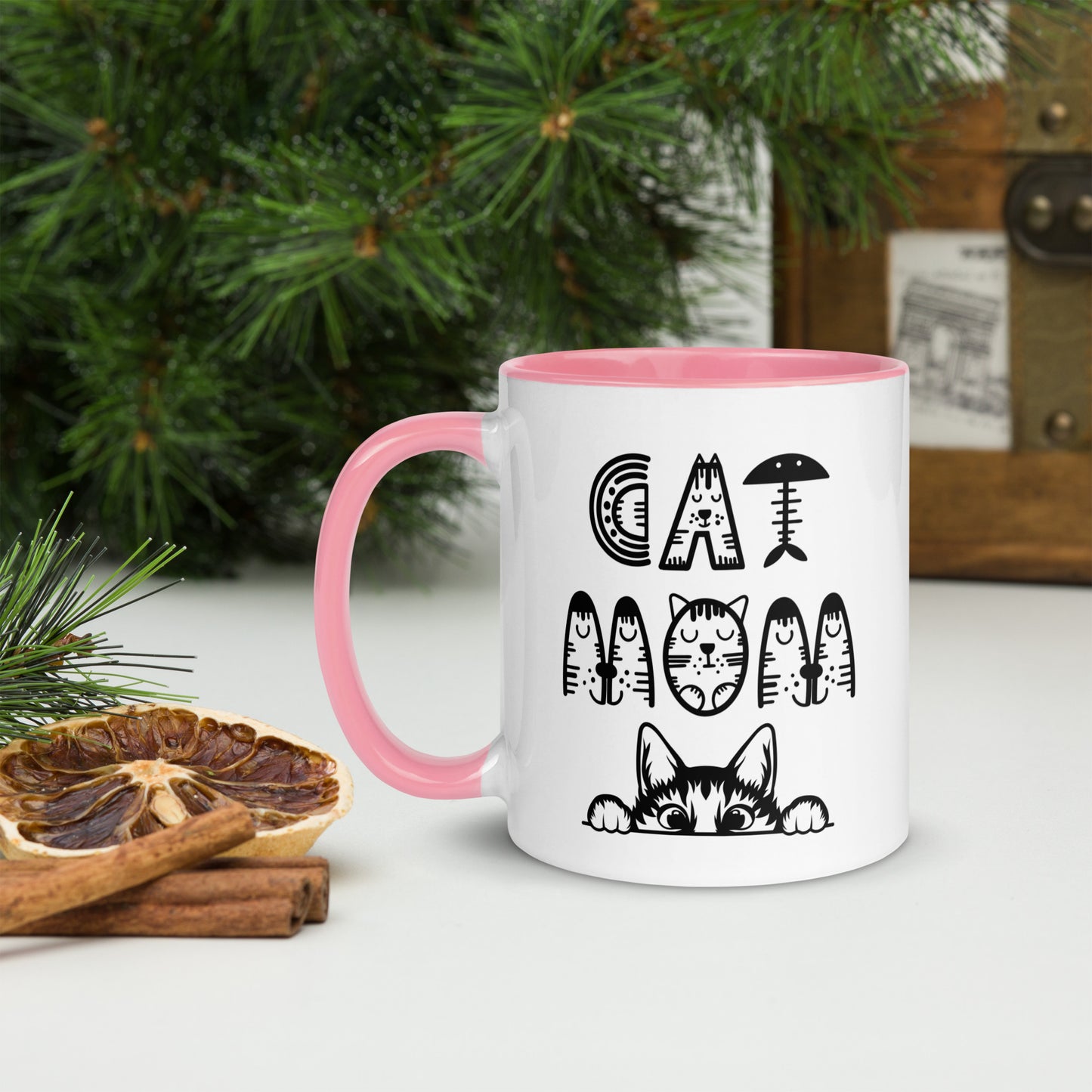 Cat Mom, Cat lovers Mug with Color Inside. For all Crazy Cat ladys and kitten mums everywhere that enjoy a coffee or tea.