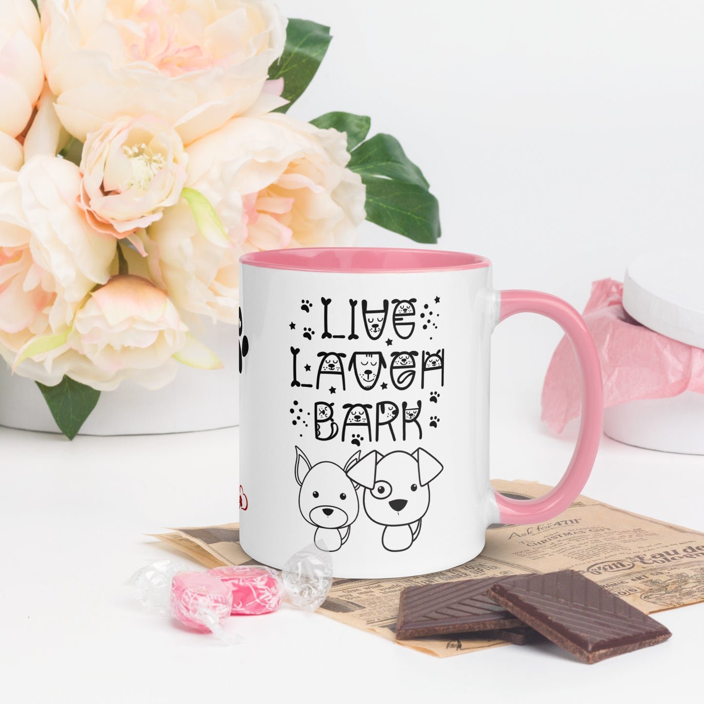 Live Laugh Bark, Dog lovers Mug with Color Inside. Puppy coffee mug, perfect for the Dog Lady in your life.