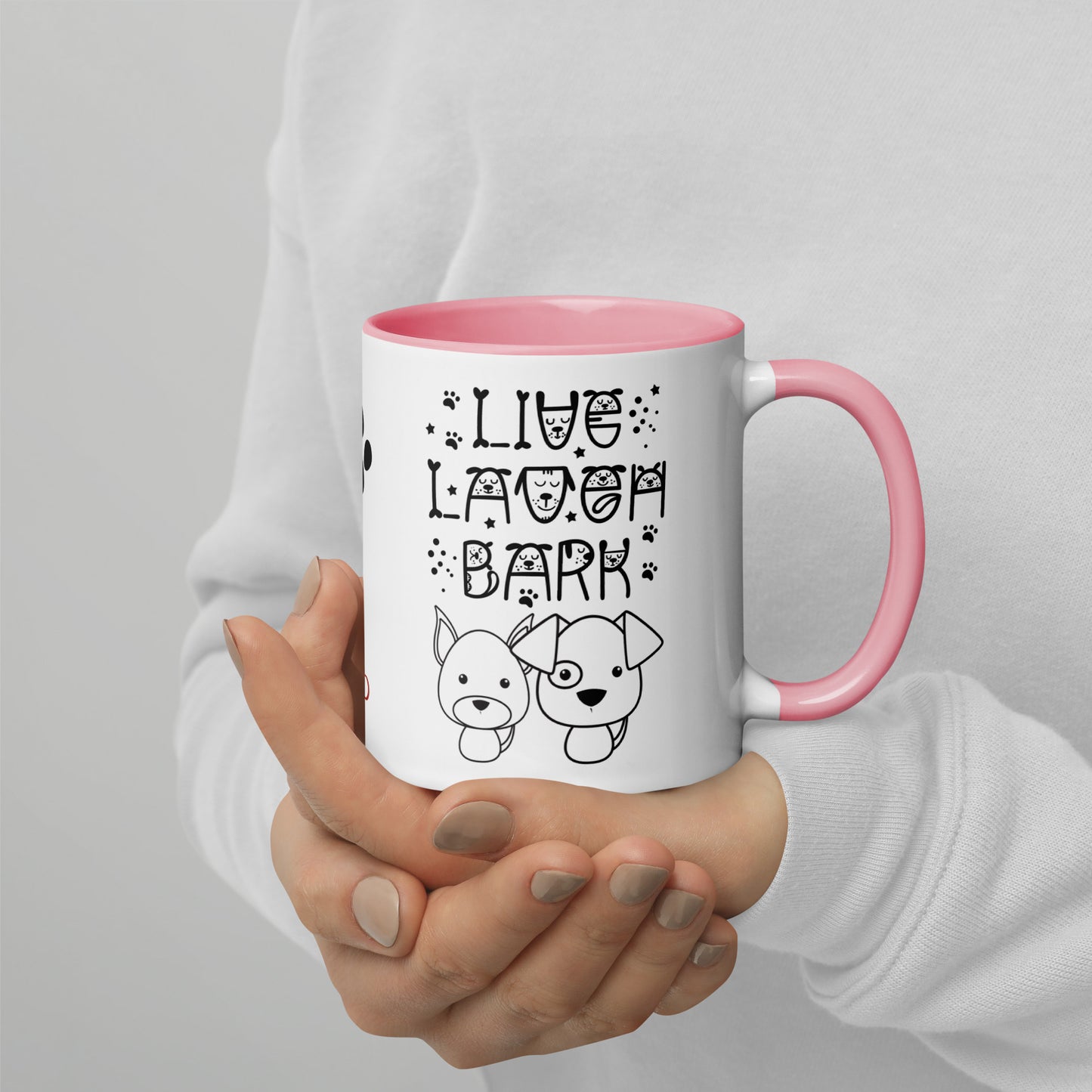 Live Laugh Bark, Dog lovers Mug with Color Inside. Puppy coffee mug, perfect for the Dog Lady in your life.