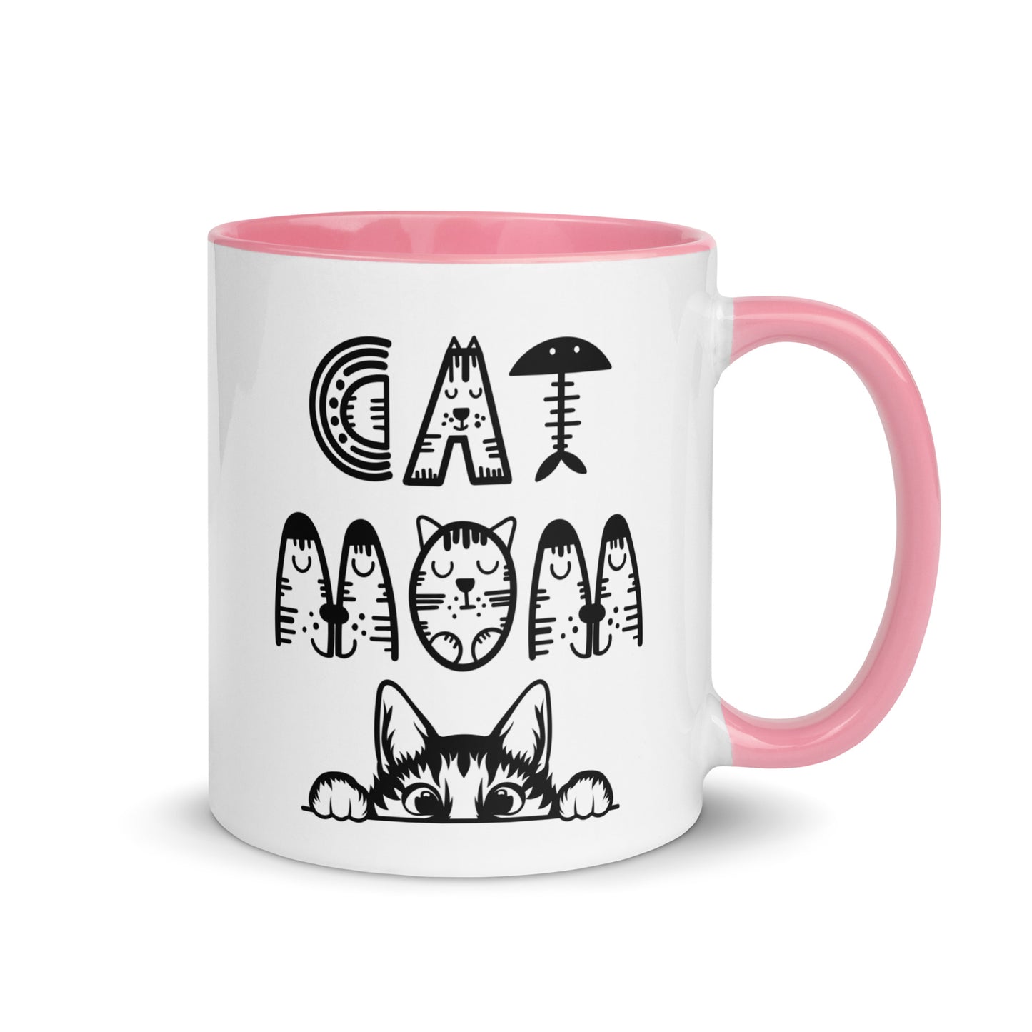 Cat Mom, Cat lovers Mug with Color Inside. For all Crazy Cat ladys and kitten mums everywhere that enjoy a coffee or tea.