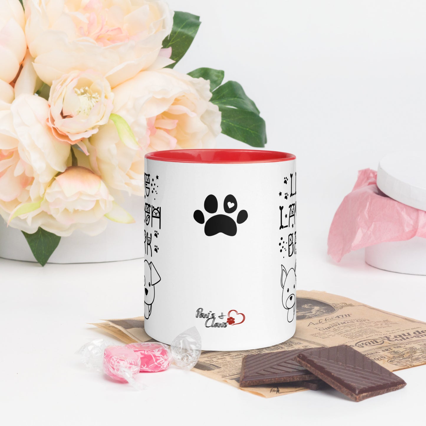 Live Laugh Bark, Dog lovers Mug with Color Inside. Puppy coffee mug, perfect for the Dog Lady in your life.