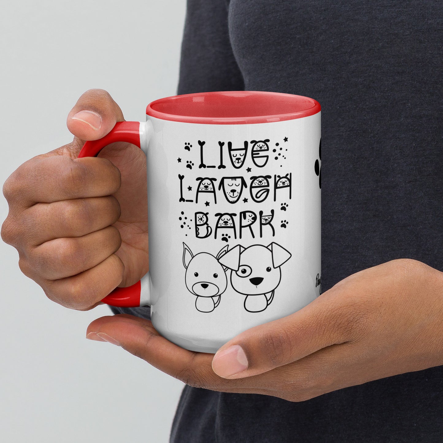 Live Laugh Bark, Dog lovers Mug with Color Inside. Puppy coffee mug, perfect for the Dog Lady in your life.