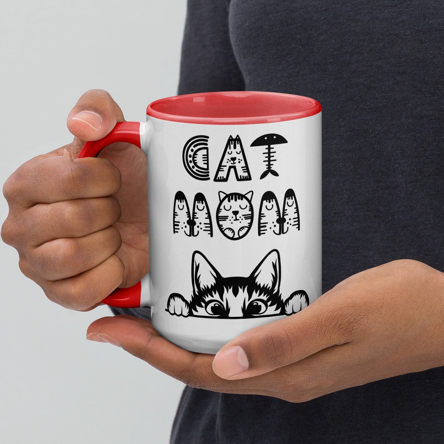 Cat Mom, Cat lovers Mug with Color Inside. For all Crazy Cat ladys and kitten mums everywhere that enjoy a coffee or tea.