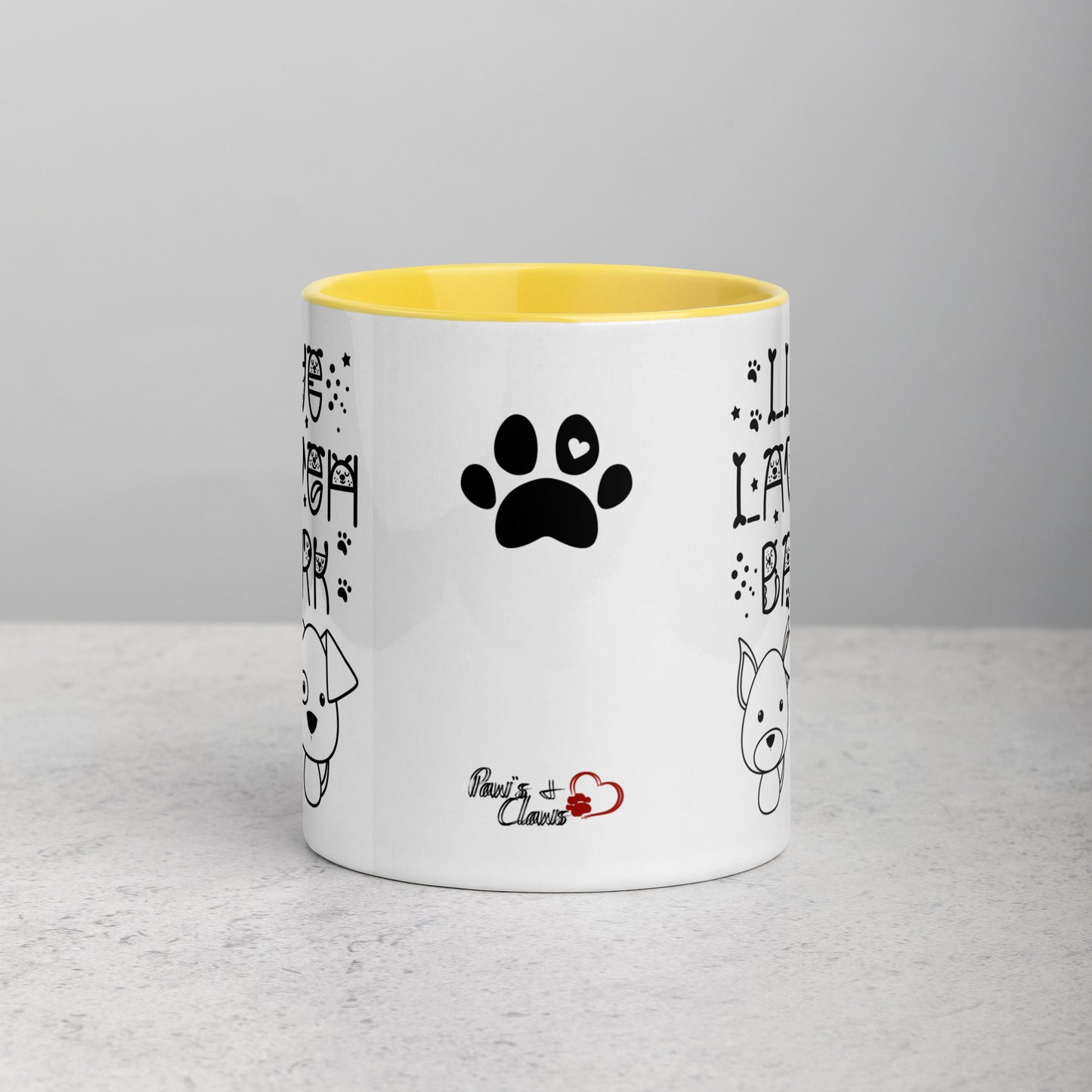 Live Laugh Bark, Dog lovers Mug with Color Inside. Puppy coffee mug, perfect for the Dog Lady in your life.