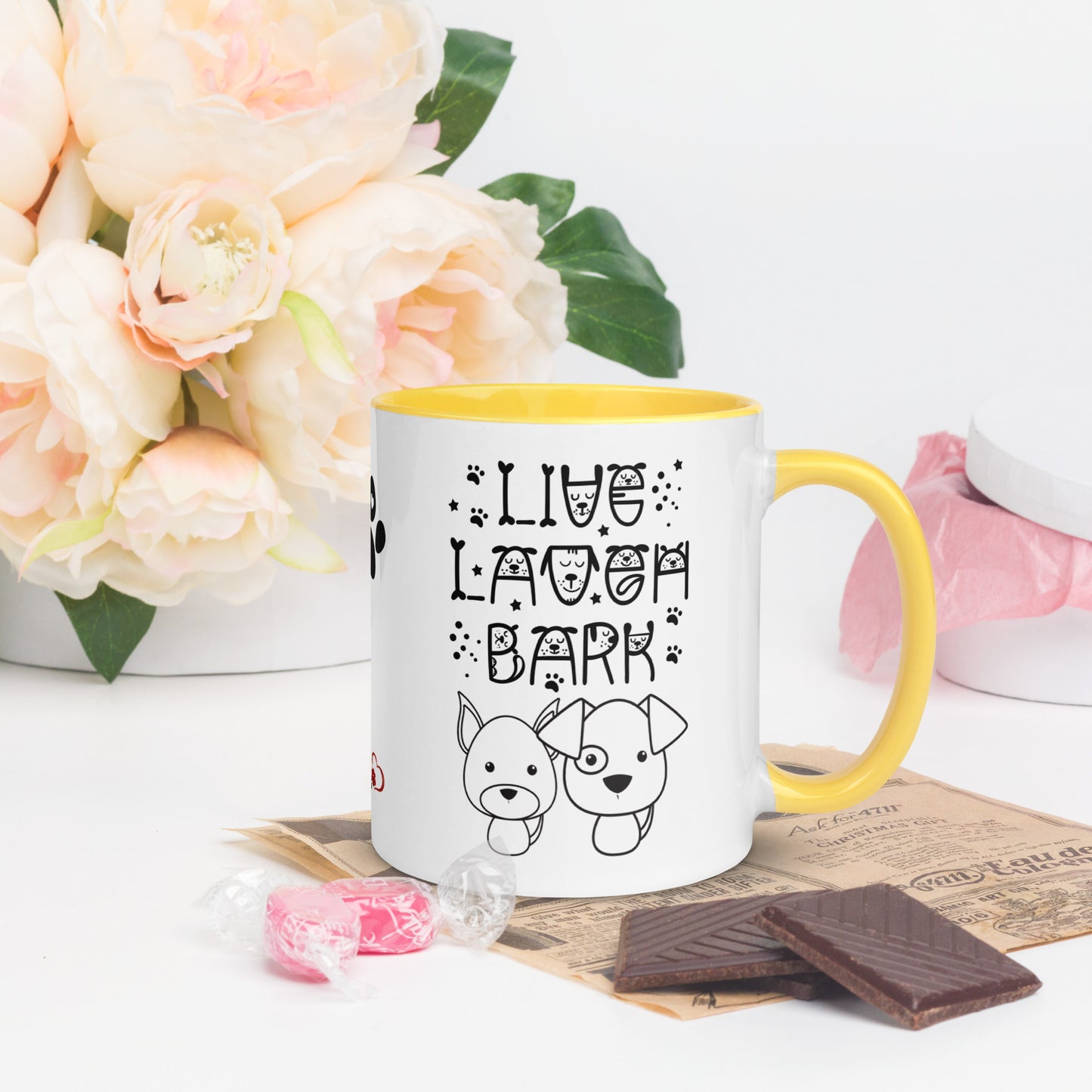 Live Laugh Bark, Dog lovers Mug with Color Inside. Puppy coffee mug, perfect for the Dog Lady in your life.