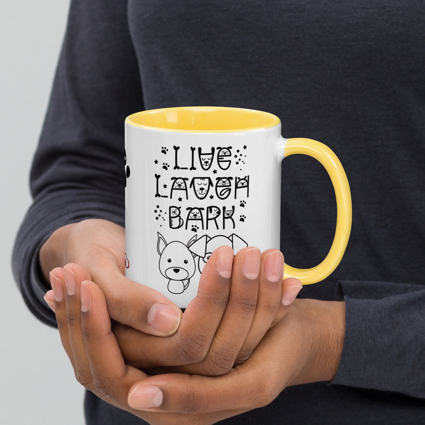 Live Laugh Bark, Dog lovers Mug with Color Inside. Puppy coffee mug, perfect for the Dog Lady in your life.