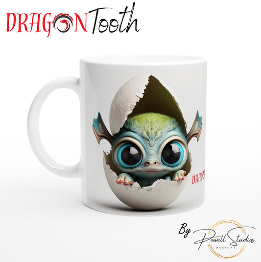 Baby Dragon Green - Dragon Tooth : White 11oz Ceramic Mug