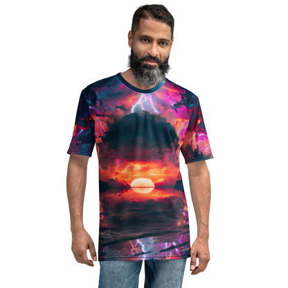 Retro Synthwave style setting sun over black hole Men's t-shirt
