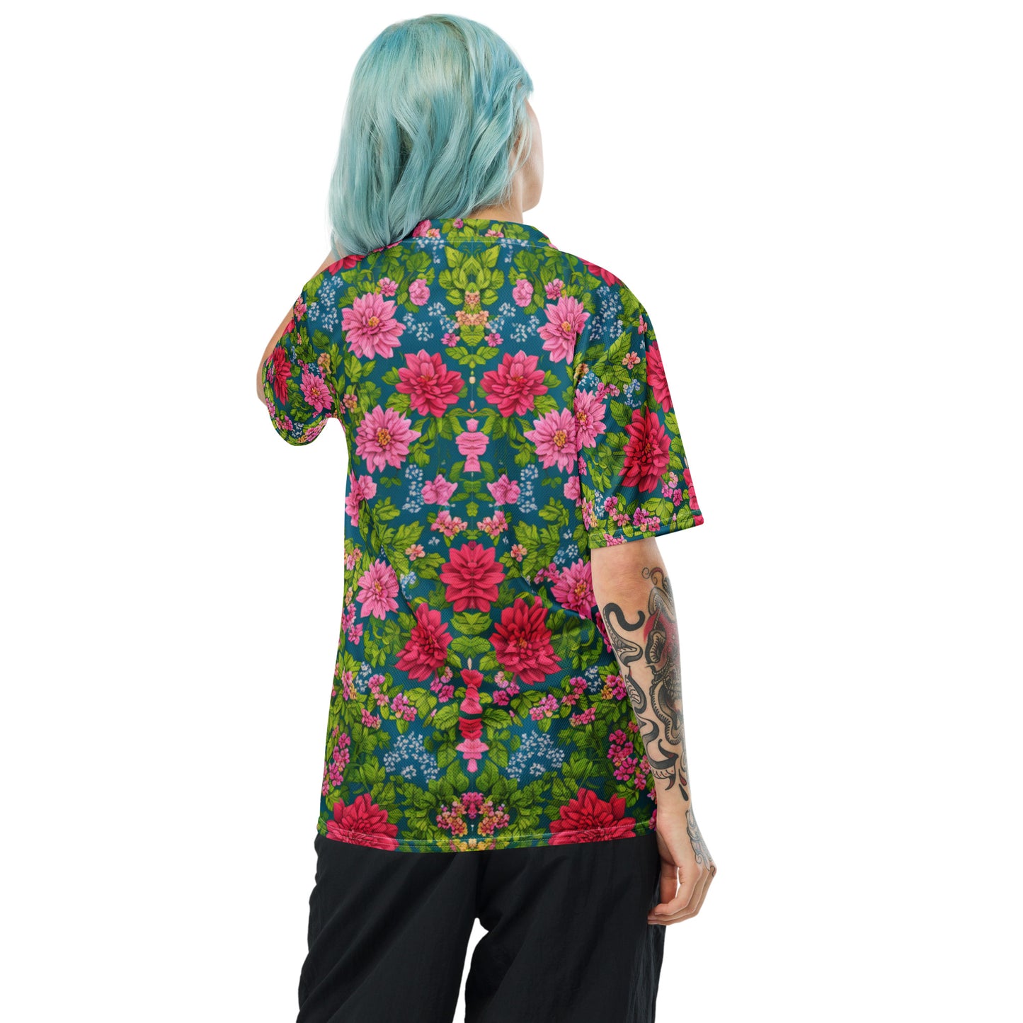 Red Rose Floral Recycled unisex sports jersey