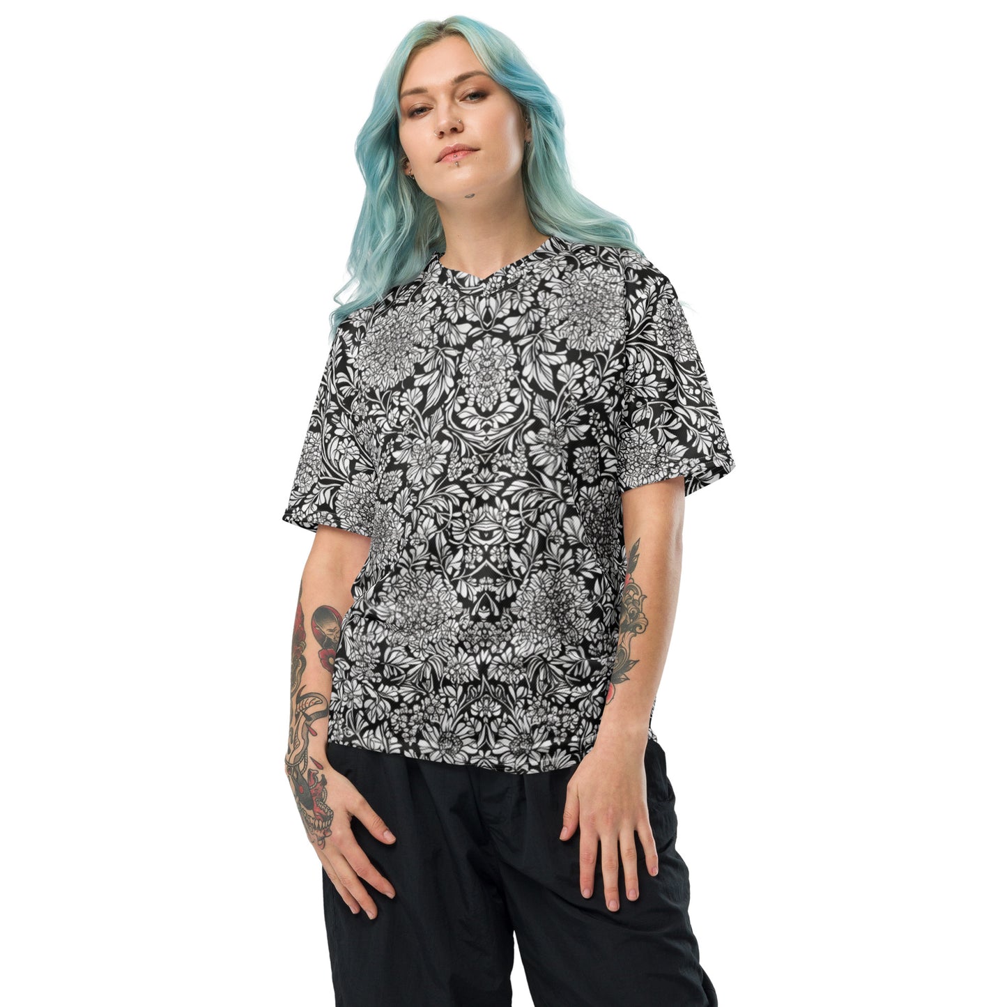 Monochrome Floral Recycled unisex sports jersey