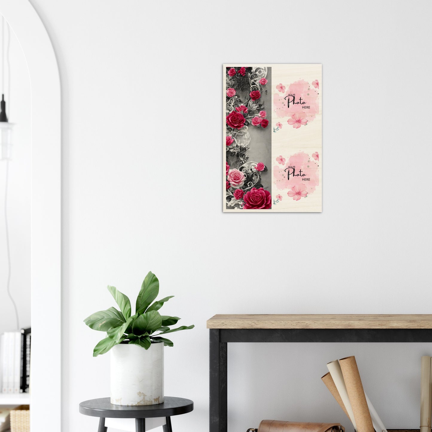 Wood Prints : Twin Photo Display (Personalised Mothers Day) Classic Rose.