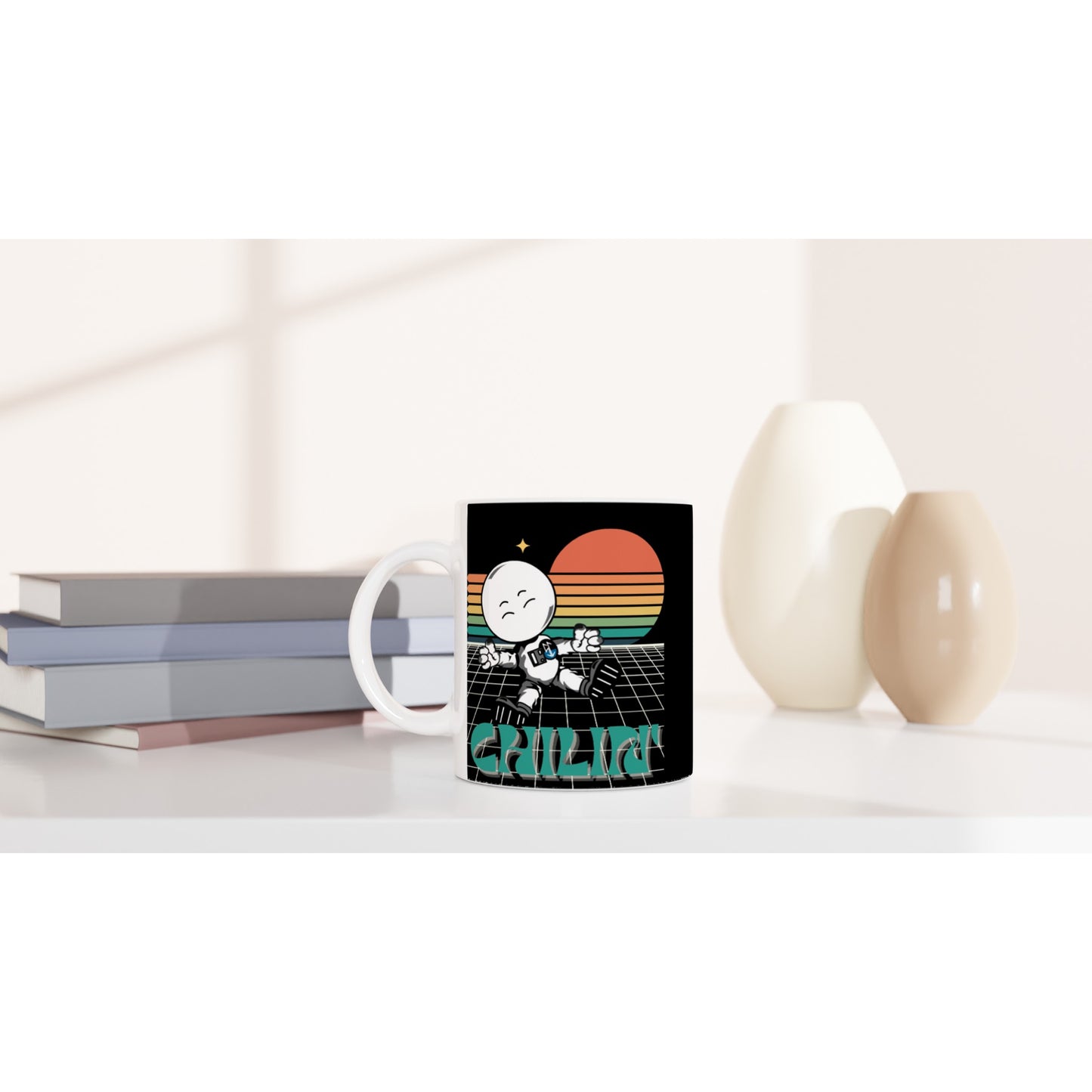Space Cadet Chillin : Fun Black & White 11oz Ceramic Mug