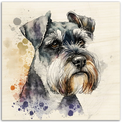 Miniature Schnauzer (b) Dog Watercolor Wood Prints