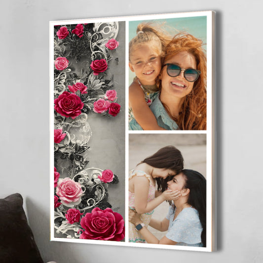Wood Prints : Twin Photo Display (Personalised Mothers Day) Classic Rose.